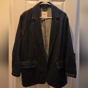 Abercrombie & Fitch Dark Denim Oversized Blazer